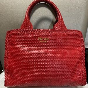 pre-loved authentic PRADA madras tote